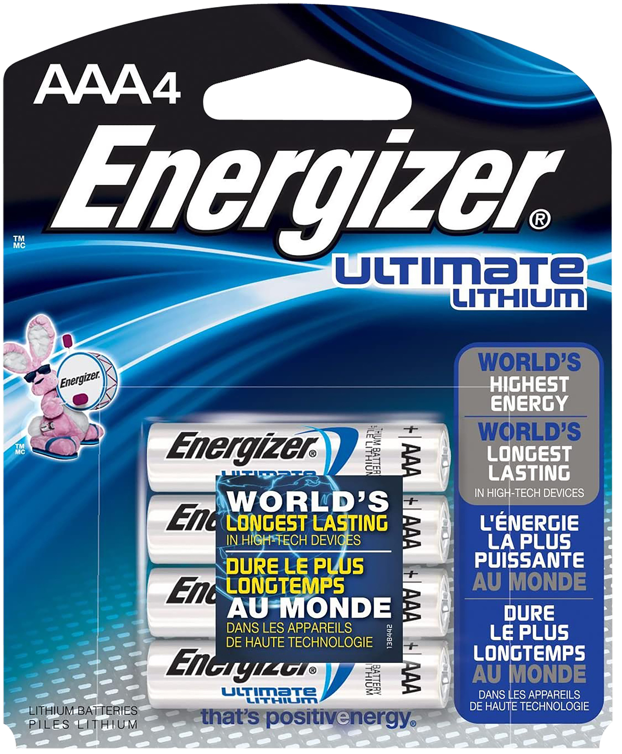 Energizer L92SBP4H3 AAA Ultimate Lithium Silver 1.5V Lithium, Qty (4) Single Pack