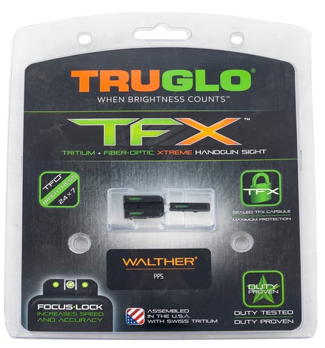 TruGlo TGTG13WA2A TFX  Black | Green Tritium & Fiber Optic White Outline Front Sight Green Tritium & Fiber Optic Rear Sight Walther PPS