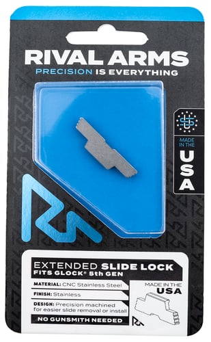 Rival Arms RA-RA80G002D Slide Lock  Extended Polished Stainless for Glock 34, 17, 19 Gen5