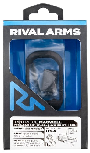 Rival Arms RARA70G121A Two Piece Magwell  Compatible w/Gen5  Glock 17/22/34/35, Black Anodized Aluminum