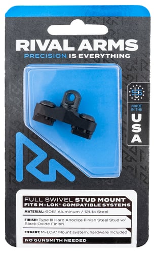 Rival Arms RA-RA92M1B Full Swivel Stud Mount  Black 6061-T6 Aluminum with Black Anodized 12L14 Steel Stud for M-LOK Mount System