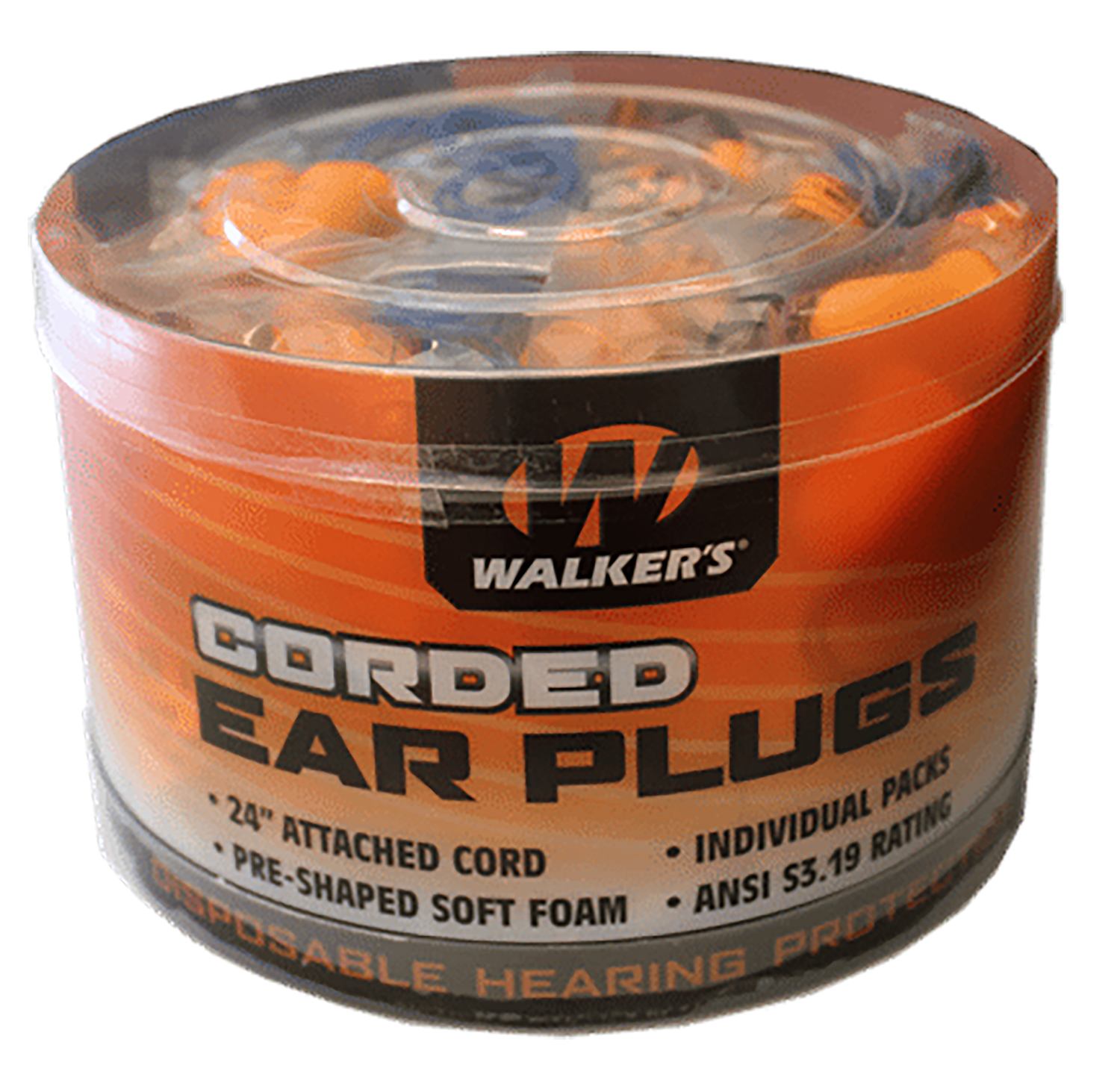 Walkers Foam Ear Corded Plugs 50 Pair Jar