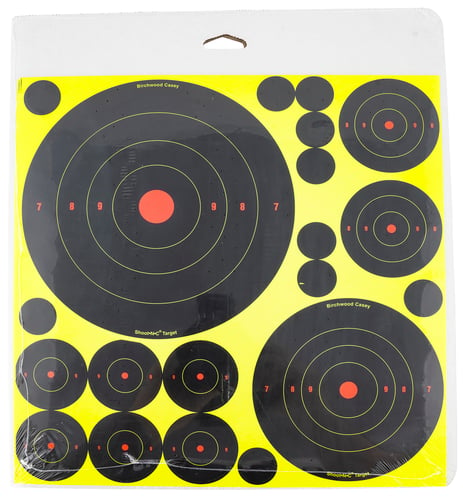 Birchwood Casey 34208 Shoot-N-C Reactive Target Variety Pack Bullseye Adhesive Paper Target 4 Per Pkg