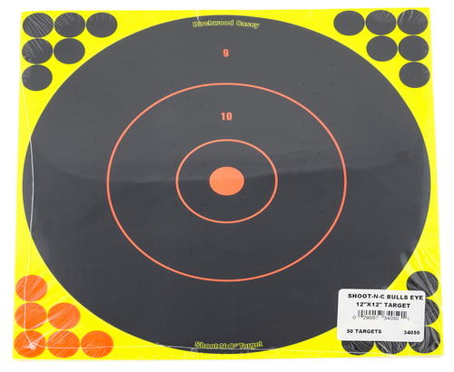 Birchwood Casey 34050 Shoot-N-C Reactive Target Bullseye Adhesive Paper Target 12