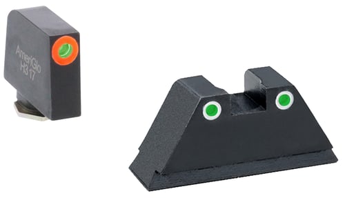 AmeriGlo GL331 Optic Compatible Sight Set for Glock  Black | XL Tall Green Tritium with Orange Outline Front Sight XL Tall  Green Tritium with White Outline Rear Sight