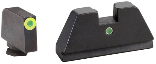 AmeriGlo GL391 Optic Compatible Sight Set for Glock  Black | XL Tall Green Tritium with Lumigreen Outline Front Sight XL Tall Green Tritium i-Dot Rear Sight