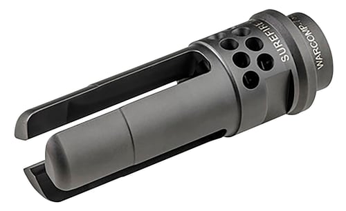 SureFire WARCOMP762AK47 Warcomp QD Flash Hider 30 Cal (7.62mm) M14x1 LH tpi, Open Tine 3-Prong, Ported Black Stainless Steel for AK-Platform (SOCOM Suppressor Compatible)