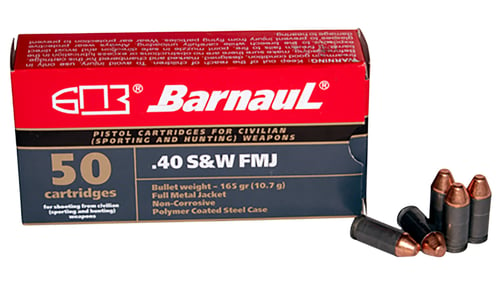 Barnaul Ammo BRN40SWZNFMJ165IPSC Target  40 S&W 165 gr 984 fps Full Metal Jacket (FMJ) 50 Bx/10 Cs