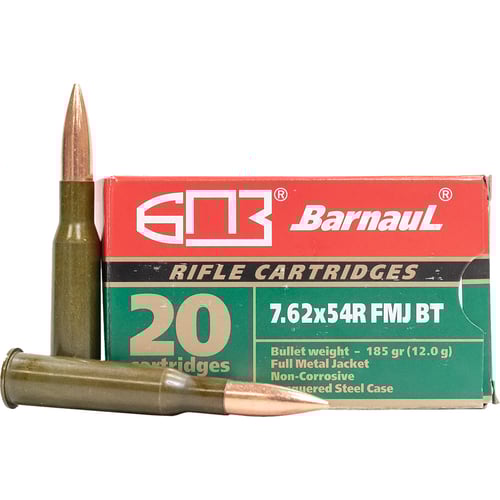 Barnaul Ammo BRN762X54RFMJBT185 Target  7.62x54mmR 185 gr 2470 fps Full Metal Jacket BoatTail FMJBT 20 Bx/25 Cs | 7.62x54mm Russian | 4607094860310