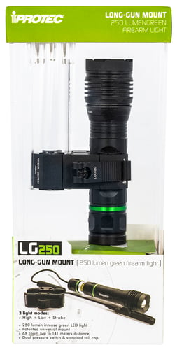 iProtec 6653 LG 250 250 Lumen Green Firearm Light with Long Gun Mount  Black Anodized 25/250 Lumens Green   LED Light