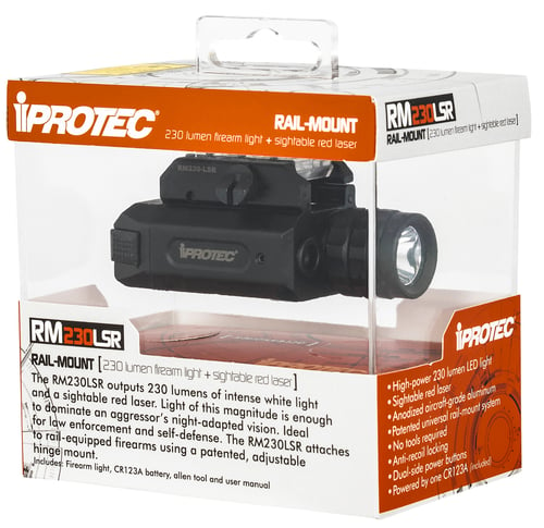 iProtec 6568 RM230LSR Rail-Mount Firearm Light & Red Laser  Black 230 Lumen White Light