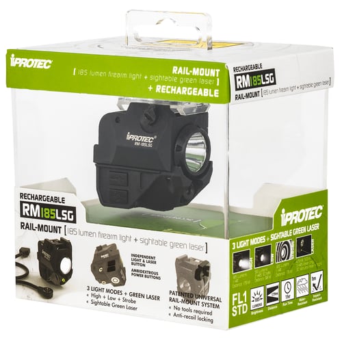 iProtec 6751 RM185LSG Rail-Mount Firearm Light with Green Laser  Black 185 Lumen White Light