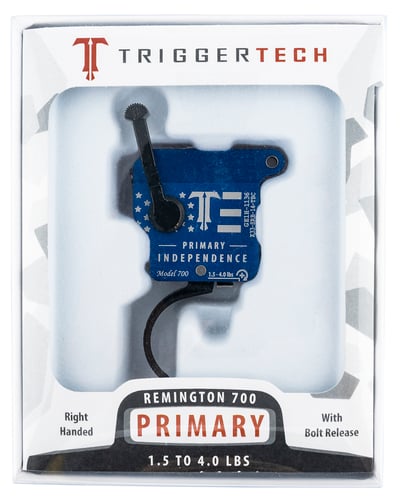 TriggerTech X33SRB14TBC Primary Independence Single-Stage Curved Trigger with 1.50-4 lbs Draw Weight, Red & Blue with White Engraving Finish for Remington 700