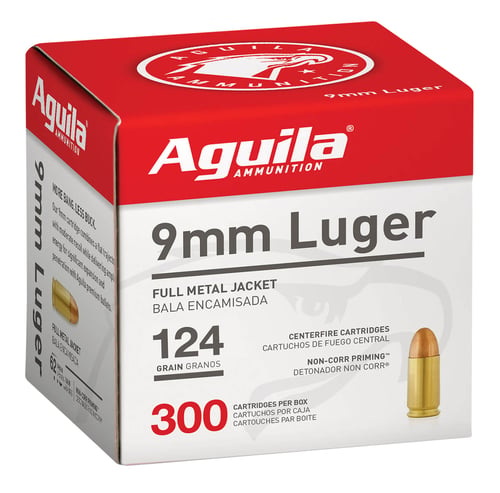 Aguila 1E092108 Target & Range Handgun 9mm Luger 124 gr Full Metal Jacket 300 Per Box/ 4 Case