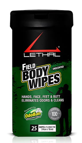 Lethal 9423W6725W Field Body Wipes  Odor Eliminator Bamboo Fiber Wipes 25 Per Pkg