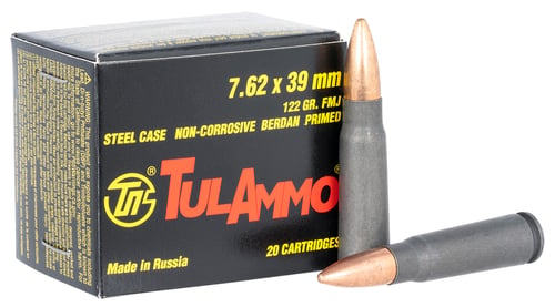 Tula Ammo by American Ammo TULA762OS Rifle  7.62x39mm 122 gr Full Metal Jacket 20 Per Box 50 Cs