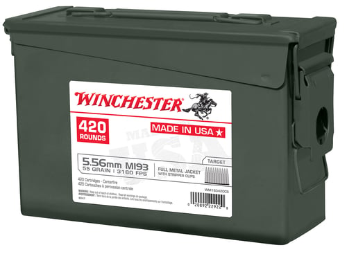 Winchester Ammo WM193420CS USA M193 5.56x45mm NATO 55 gr Full Metal Jacket 840rds/ 420 Bx 2 Cans