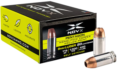 NovX Pentagon Handgun Ammunition 9mm Luger 115gr CHP 1300 fps 20/ct