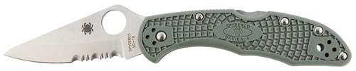 Spyderco C33PSFG Delica 4 Lightweight 2.88 Inch Folding Drop Point Part Serrated VG10 SS Blade Foliage Green BiDirectional Texturing FRN Handle Includes Pocket Clip | 716104001644