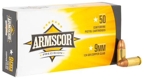 Armscor 50282 Precision  9mm Luger 124 gr 1090 fps Full Metal Jacket (FMJ) 50 Bx/20 Cs