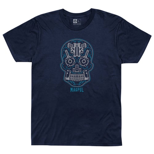 Magpul MAG1217411L Sugar Skull  Navy Heather Cotton/Polyester Short Sleeve Large