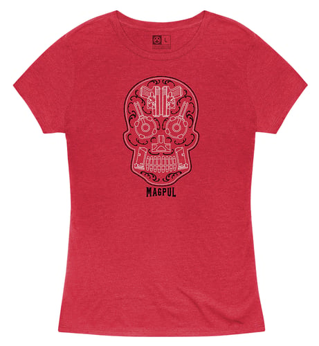 Magpul MAG1218612S Sugar Skull Womens Red Heather Cotton/Polyester Short Sleeve Small