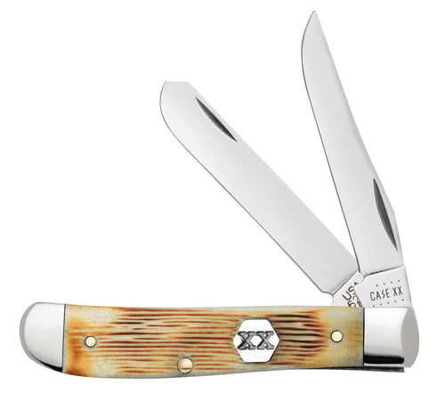 Case 36725 Trapper Mini Folding Clip Point/Spey Plain Tru-Sharp SS Blade Barnboard Jigged Burnt Cream Bone Handle