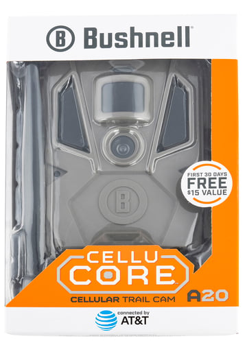 CELLUCORE 20 ATT GRAY BOXCellucore 20 No Glow Cellular Trail Camera Gray - 20MP - Low-Glow - 80ft Night Range - Low/Med/High/Auto - Wireless Connectivity - AT&T - Date/Time/Temp/Moon Stamp - Less than 1 second trigger speed - Up to 6 Month Battery Life - 12 AA remoamp - Less than 1 second trigger speed - Up to 6 Month Battery Life - 12 AA removable batteryvable battery