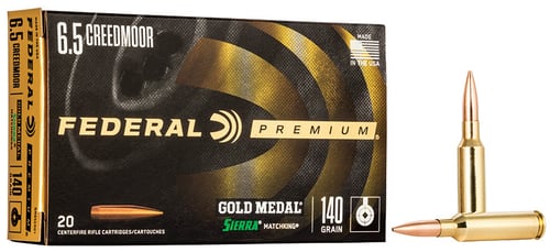 Federal GM65CRDTMK1 Premium Gold Medal 6.5 Creedmoor 140 gr Tipped MatchKing 20 Bx/10 Cs