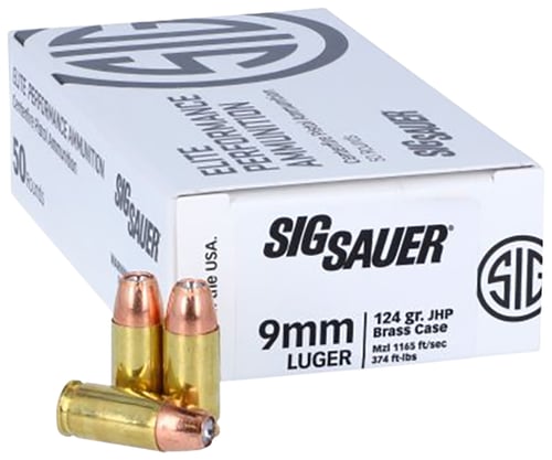 Sig Sauer E9MMJHP12450 Elite Defense  9mm Luger 124 gr 1165 fps V-Crown Jacketed Hollow Point (VJHP) 50 Bx/20 Cs