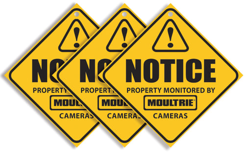 Moultrie MCA13133 Camera Surveillance Signs  Yellow 3 Per Pkg