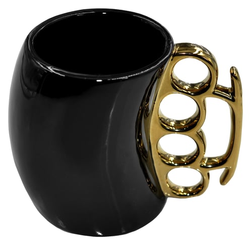 Caliber Gourmet CBGM1026 Caliber Gourmet Brass Knuckle Mug Black & Gold Ceramic Brass Knuckles