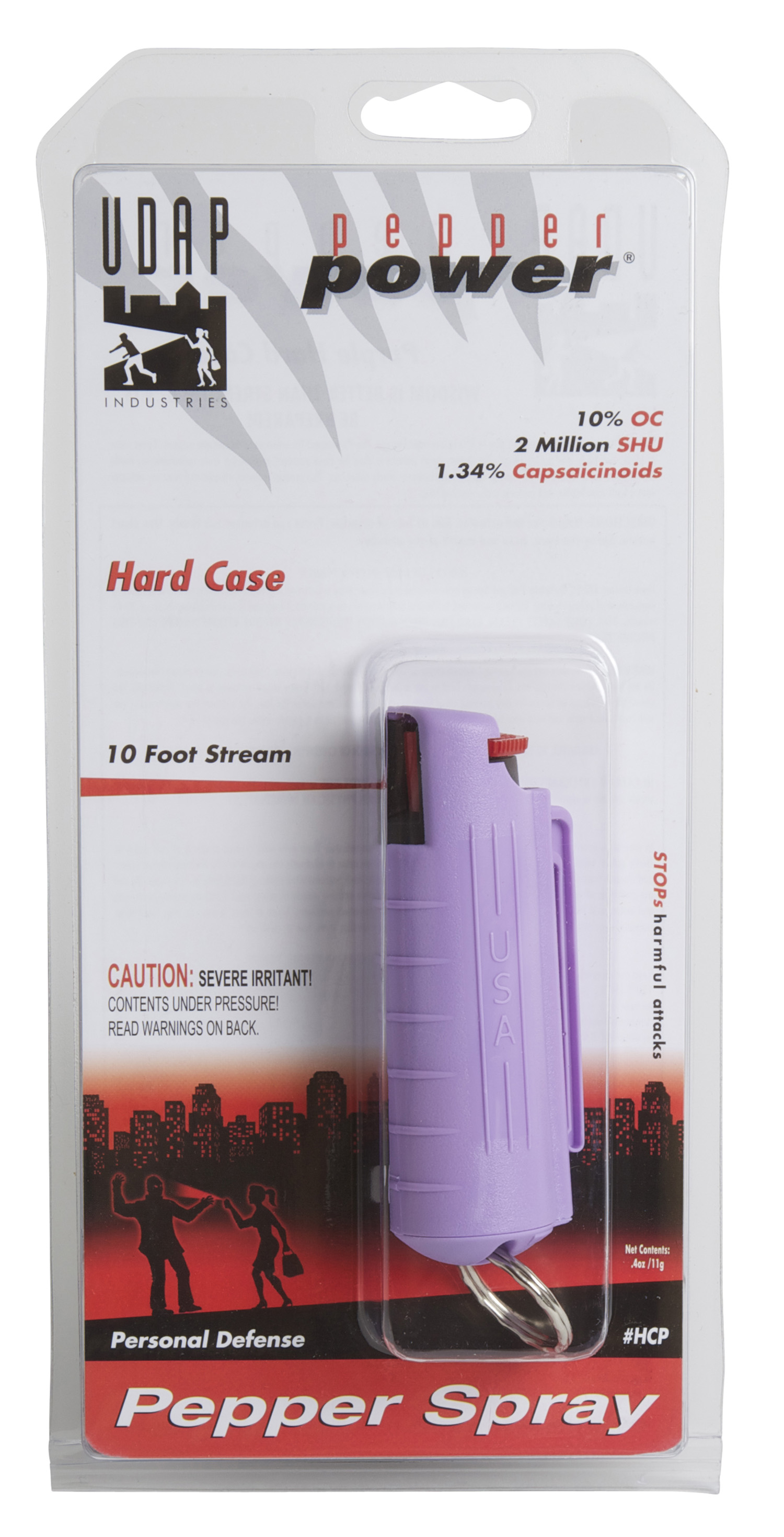 UDAP #HCP Pepper Spray  OC Pepper Range 10 ft .4 oz Purple Includes Belt Clip/Case/Key Ring