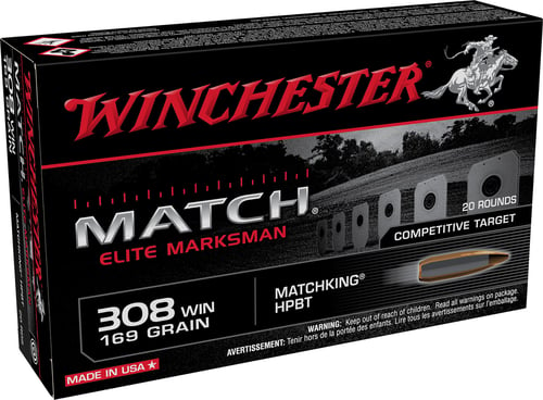 Winchester Ammo S308M2 Match Elite Marksman 308 Win 169 gr Sierra MatchKing BTHP 20 Per Box/ 10 Case