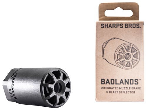 Sharps Bros BAD01 Badlands  Muzzle Brake/Blast Deflector, Heat Treated 17-4 Stainless Steel w/Nitride Finish, 1/2