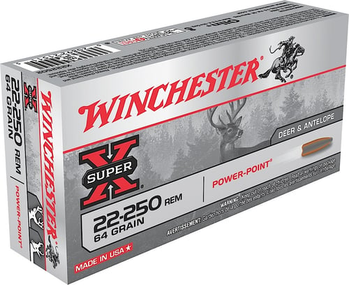 Winchester X222502 Super-X Rifle Ammo 22-250 REM, Power-Point, 64