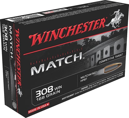 Winchester Ammo S308M Match  308 Win 168 gr Sierra MatchKing BTHP 20 Per Box/ 10 Case