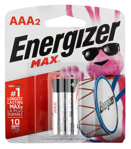 Energizer E92BP2 AAA Max Black/Silver 1.5V Alkaline Qty (2) Single Pack