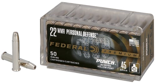 Federal PD22WMR1 Premium Personal Defense Punch 22 WMR 45 gr Jacket Hollow Point 50 Per Box/ 60 Case