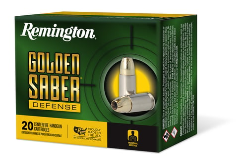 Remington Ammunition 27600 Golden Saber Defense 357 Mag 125 gr Brass Jacket Hollow Point 20 Per Box/ 25 Case