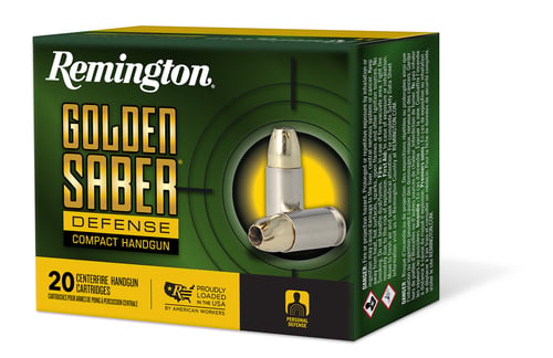 Remington Ammunition 27615 Golden Saber Defense 380 ACP 102 gr Brass Jacket Hollow Point 20 Per Box/ 25 Case