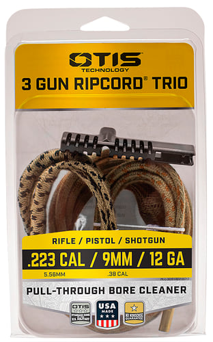 3 GUN RIPCORD TRIO3 Gun Ripcord Trio 223/9mm/12 GA - Includes T-Handle - 700 degree heat resistance - 3 Ripcord one-pass bore cleaners to quickly and easily clean .223 Cal rifles, 9mm pistols and 12 GA shotguns, 9mm pistols and 12 GA shotguns