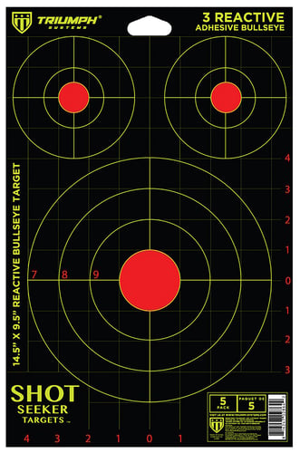 Triumph Systems 090040000 Shot Seeker Reactive Target Self-Adhesive Paper Black/Red/Yellow 3 Bullseye Includes Pasters 5 Pack