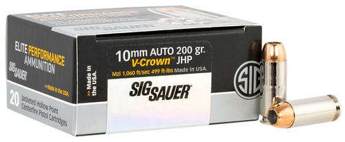 Sig Sauer E10MM20020 Elite Performance  10mm Auto 200 gr V Crown Jacketed Hollow Point 20 Per Box/ 10 Case