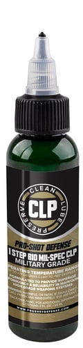 1 STEP BIO MIL-SPEC CLP 2 OZ. BOTTLE1 Step BIO Mil-Spec CLP - 2 oz. Cleans all metal parts and removes the propellant powder residues Lubricates, thus reducing friction and wear Protects, against corrosion in all climatic conditions and during storage, thanks to its active wacorrosion in all climatic conditions and during storage, thanks to its active water repellentter repellent