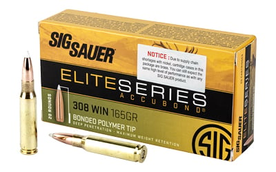 Sig Sauer E308AB16520 Elite Hunting  308 Win 165 gr Nosler AccuBond 20 Per Box/ 10 Case