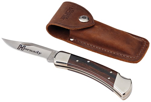 Hornady 99126 Buck 110 Folding Plain 420 Stainless Steel Blade Brown Macassar Ebony Dymondwood w Nickel Plated Bolsters Handle