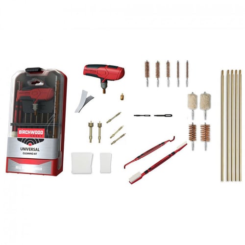 Birchwood Casey UNVCLNKIT Universal Cleaning Kit Multi-Caliber/Multi-Gauge 22 Pieces Black/Red