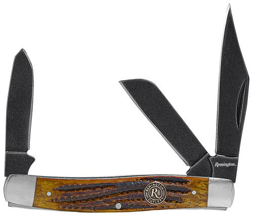 Remington Accessories 15645 Backwoods Stockman Folding Stonewashed Carbon Steel Blade Coffee Brown w/Remington Medallion Bone Handle