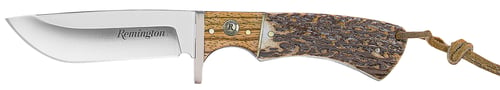 Remington Accessories 15656 Guide  Fixed Skinner Stainless Steel Blade Brown/White/Silver w/Remington Shield Stag Bone/Nickle Handle Includes Sheath